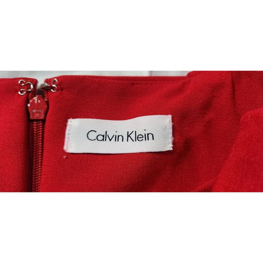 Calvin Klein Womens Red Ruffle-Shoulder Sheath Dress Size Small (See Measurement - Picture 5 of 6